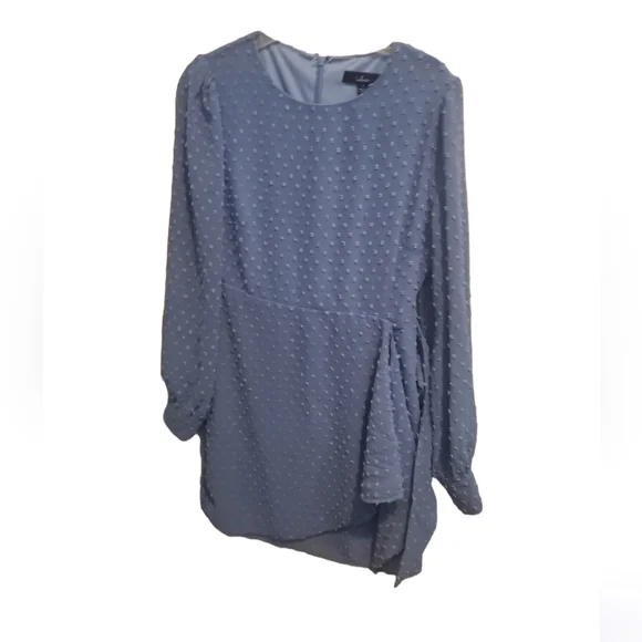 Lulu's Much Love Light Blue Swiss Dot Long Sleeve Tie-Front Mini Dress - Picture 5 of 8